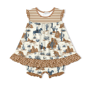 Kids Cream Western Frontier Skirted Bubble Romper