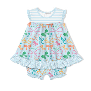 Kids Ice Blue Bows Skirted Bubble Romper