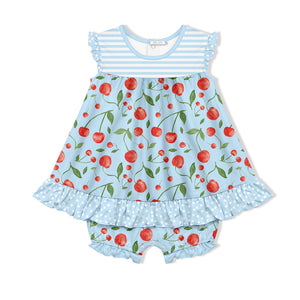 Kids Ice Blue Cherries Skirted Bubble Romper