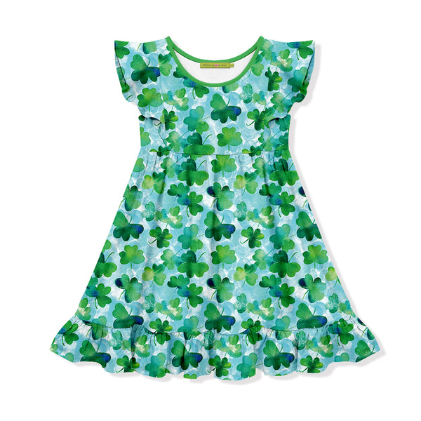 Green Four Leaf Angel-Sleeve Dress