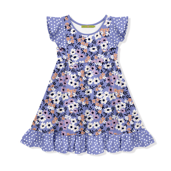 Wild Iris Small Flower Angel-Sleeve Dress