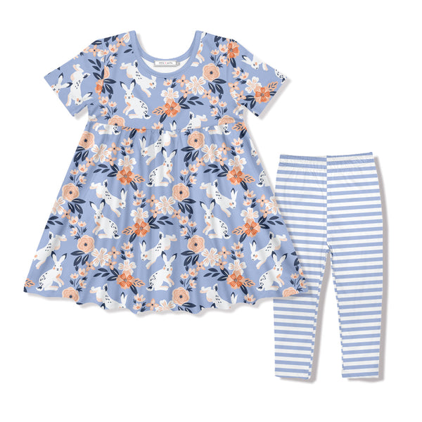 Periwinkle Bunny Meadow Babydoll Dress & Leggings