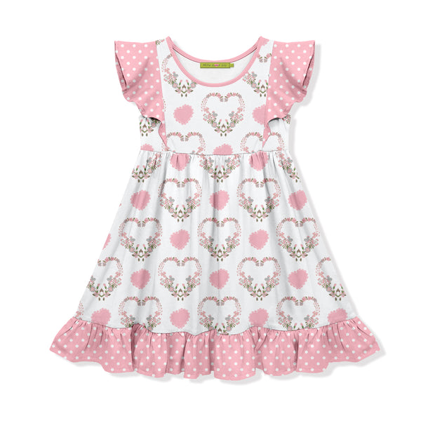 Pink Hearts Angel-Sleeve Dress