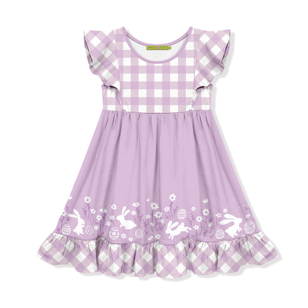 Lilac Bunny Flower Angel-Sleeve Dress