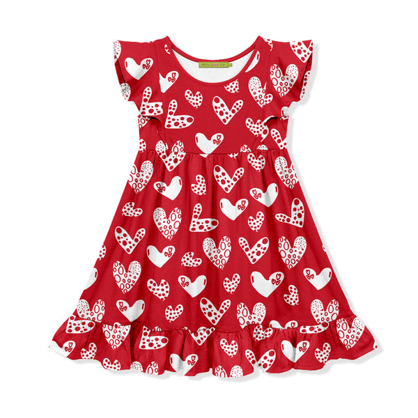 Red Hearts Angel-Sleeve Dress