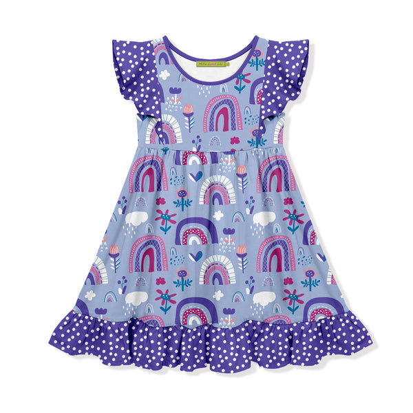 Blue Iris Rainbow Angel-Sleeve Dress