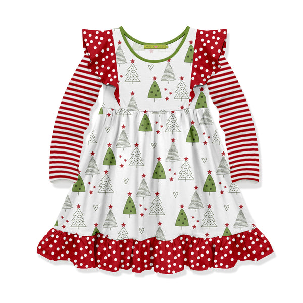 White Christmas Forest Angel-Sleeve Dress