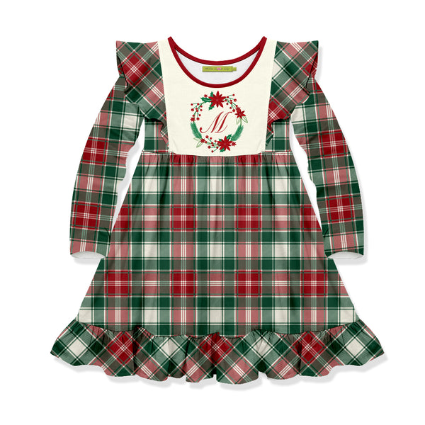 Red Christmas Plaid Angel-Sleeve Dress