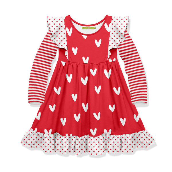 Red & White Heart Angel-Sleeve Dress