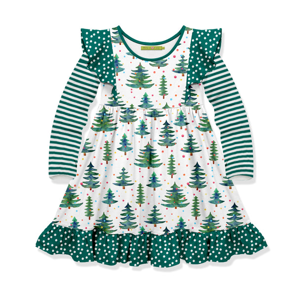 Green Christmas Tree Angel-Sleeve Dress