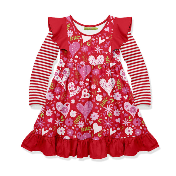 Red Valentine Heart Angel-Sleeve Dress