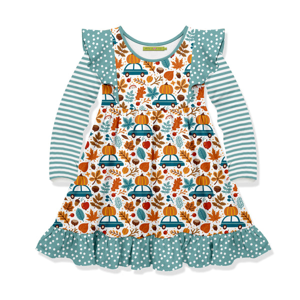 Nile Blue Pumpkins&Trucks Angel-Sleeve Dress