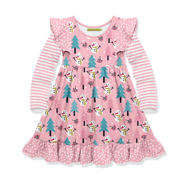 Pink Snow Girls Angel-Sleeve Dress