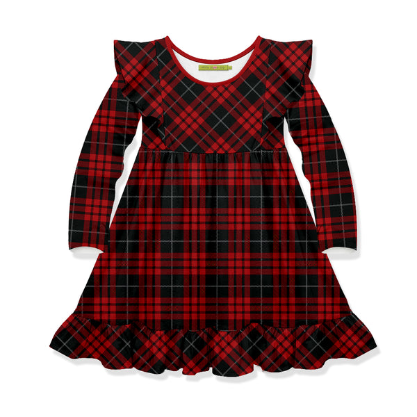 Red Lumberjack Plaid Angel-Sleeve Dress