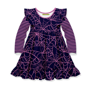Kids Violet Spider Web Angel-Sleeve Dress