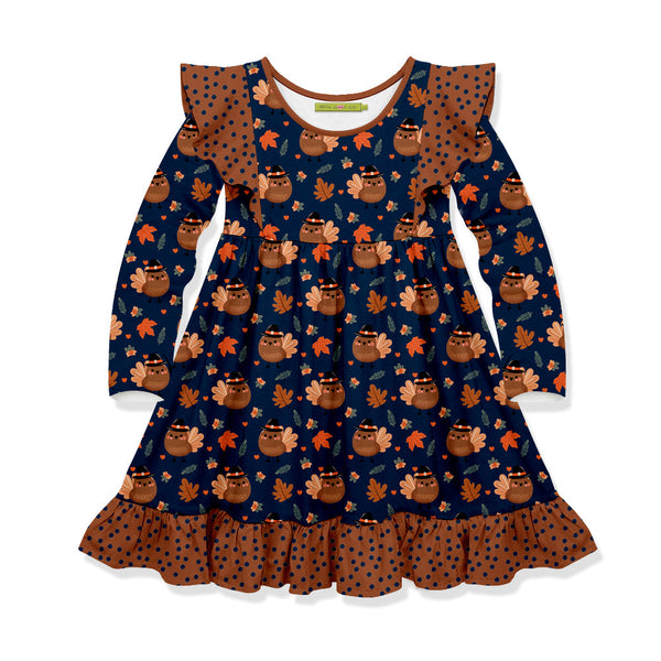 Kids Dark Navy TomTurkey Angel-Sleeve Dress