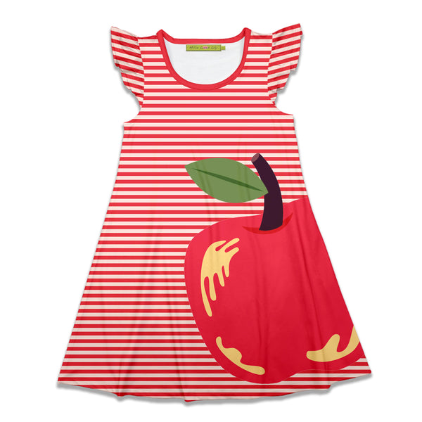 Red Apple Angel-Sleeve A-Line Dress