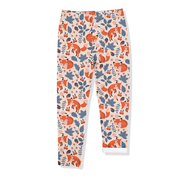 Light Peach Fox Leaves Fleece Leggings