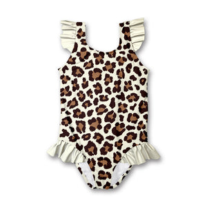 Cream Skin Leopard Ruffle-Accent One-Piece