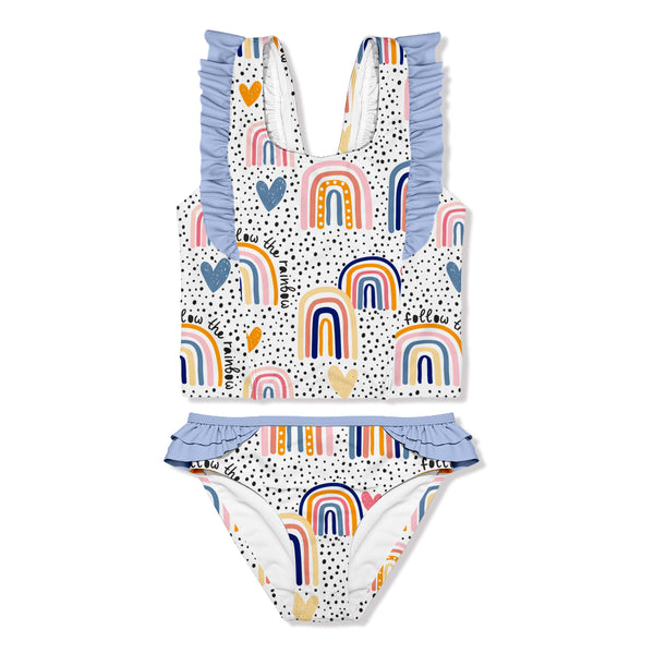 White Rainbow Ruffle-Accent Tankini