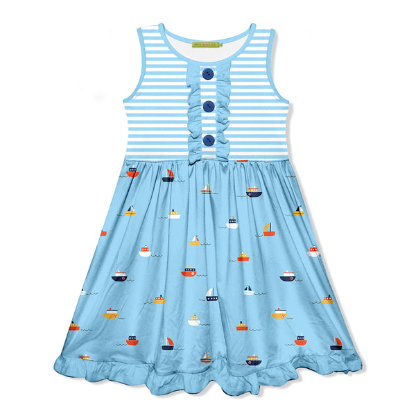 Light Blue Boats Button-Front Sleeveless Dress