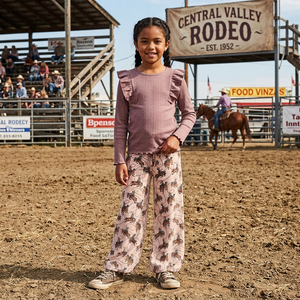 Kids Nostalgia Rose Ribbed Long-Sleeve Top & Rodeo Wide-Leg Pants