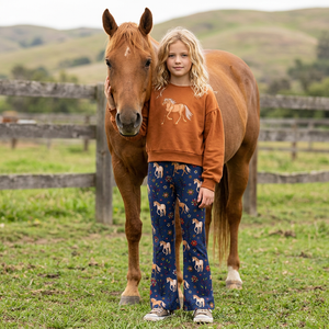 Kids Caramel Cafe Crewneck Sweatshirt & Horses Flare Leggings