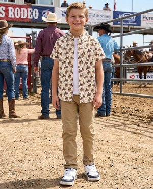 Kids Cream Rodeo Short Sleeve Campshirt