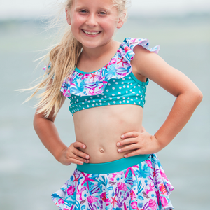Millie Loves Lily Girls Turquoise Water World 2 - pc Ruffle Swimsuit, 2 - pcs, UPF 50+ - Millieloveslily.com
