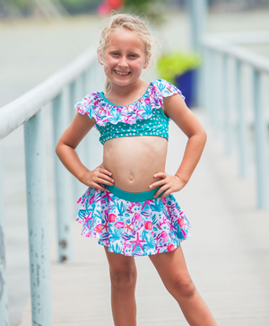 Millie Loves Lily Girls Turquoise Water World 2 - pc Ruffle Swimsuit, 2 - pcs, UPF 50+ - Millieloveslily.com