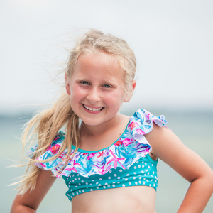 Millie Loves Lily Girls Turquoise Water World 2 - pc Ruffle Swimsuit, 2 - pcs, UPF 50+ - Millieloveslily.com