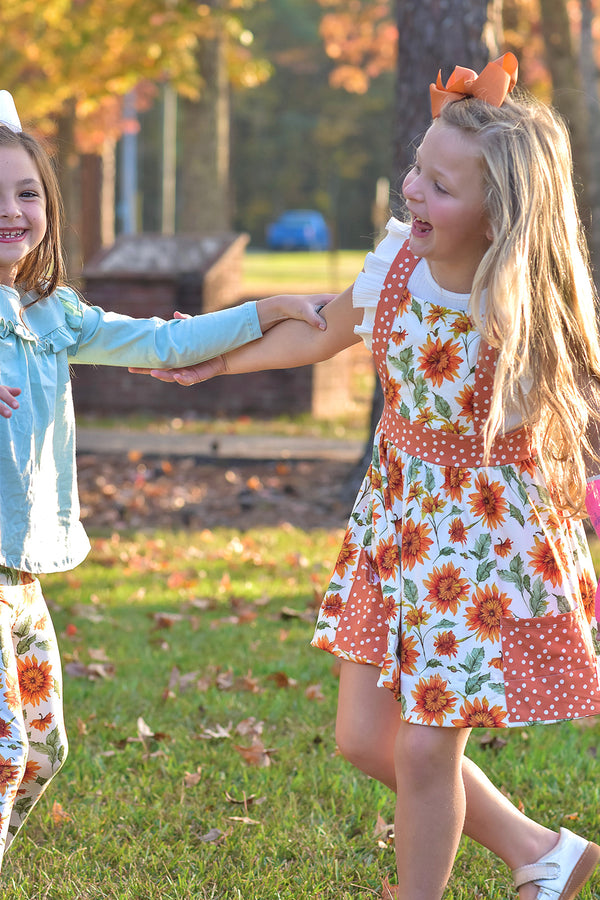 Cream Ribbed Ruffle Sleeveless Top & Sunflower Sleeveless Dress