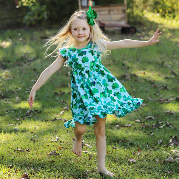 Green Four Leaf Angel-Sleeve Dress