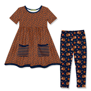 Kids Caramel Café Dot Pocket A-Line Dress & Turkey Leggings