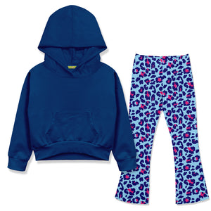 Kids Cobalt Hoodie & Summer Leopard Flare Leggings