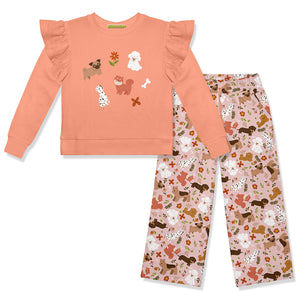 Kids Coral Dog Days Long-Sleeve Sweatshirt & Wide Leg Pants