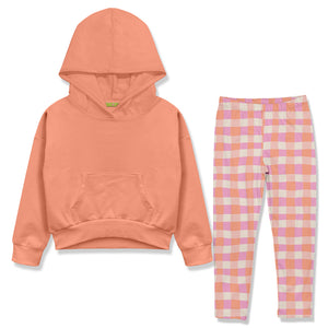 Kids Coral Hoodie & Wavy Check Leggings