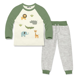 Kids Cream & Gray Jungle Beat Long-Sleeve Raglan Tee & Joggers