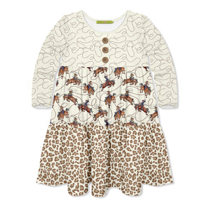 Kids Cream Leopard & Horses Tiered Button-Front Dress