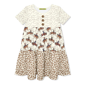 Kids Cream Rodeo Rope Tiered Button-Front Dress