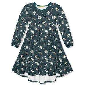 Kids Dark Green Picadilly Florals Velour Long-Sleeve Midi Dress