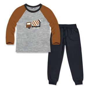 Kids Gray & Charcoal Mixer Truck Long-Sleeve Raglan Tee & Joggers