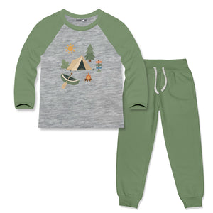 Kids Gray & Loden Frost Camping Long-Sleeve Raglan Tee & Joggers