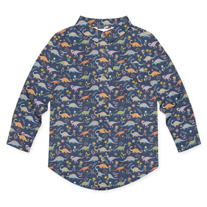 Kids Gray Primo Dino Long-Sleeve Button-Up