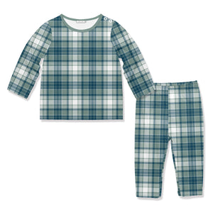Kids Green Plaid Button-Snap Top & Leggings