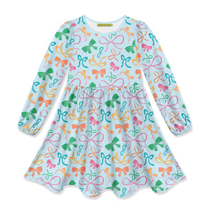 Kids Ice Blue Bows Long-Sleeve Dress