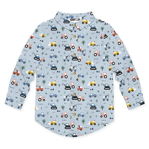 Kids Light Blue Cargo Transport Long-Sleeve Button-Up