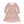 A long-sleeve children's dress with an all-over woodland print featuring deer, flowers, and leaves in pink, brown, beige, and blue tones, finished with a pink ruffled hem.