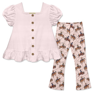 Kids Light Pink Puff-Sleeve Top & Rodeo Flare Leggings