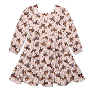 Kids Light Pink Rodeo Square-Neck Button-Front Tiered Dress